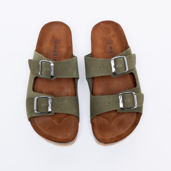 Зелени летни чехли от набук с регулируеми каишки / /