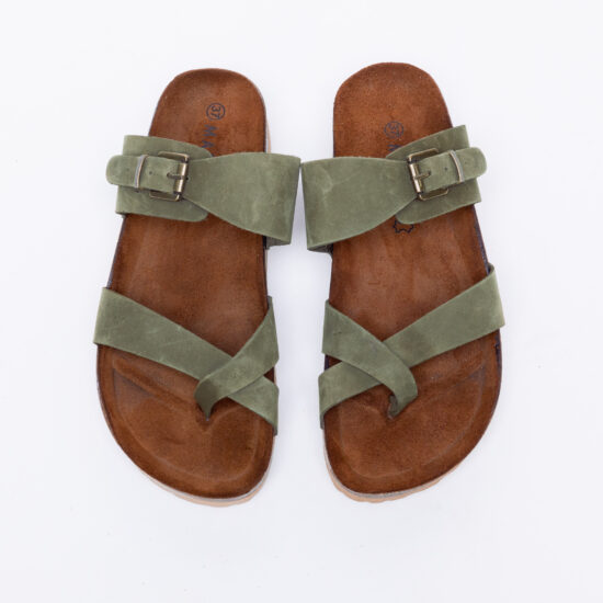 Зелени дамски летни чехли от естествен набук / / Зелени дамски летни чехли от естествен набук / /