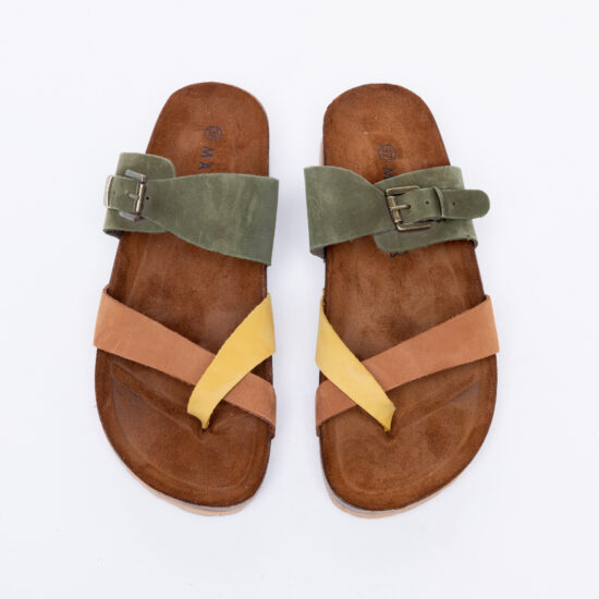 Цветни дамски летни чехли от естествен набук / / Цветни дамски летни чехли от естествен набук / /