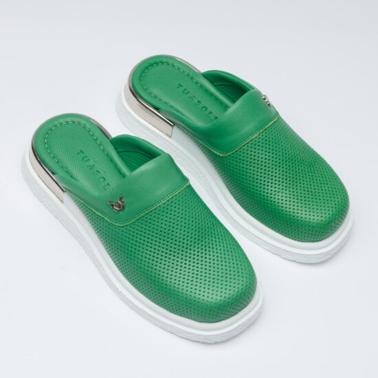 Зелени анатомични чехли от естествена кожа / /