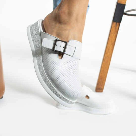 Бяло анатомично работно сабо от естествена кожа / /