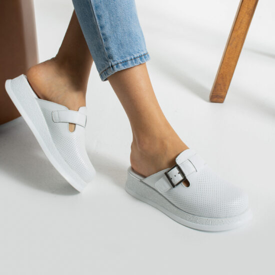 Бяло анатомично работно сабо от естествена кожа / /