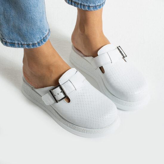 Бяло анатомично работно сабо от естествена кожа / /