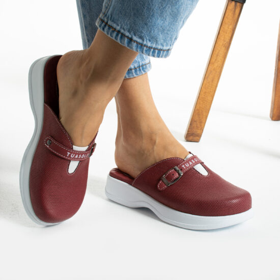 Червени кожени чехли с анатомична гел стелка / /