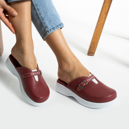 Червени кожени чехли с анатомична гел стелка / /