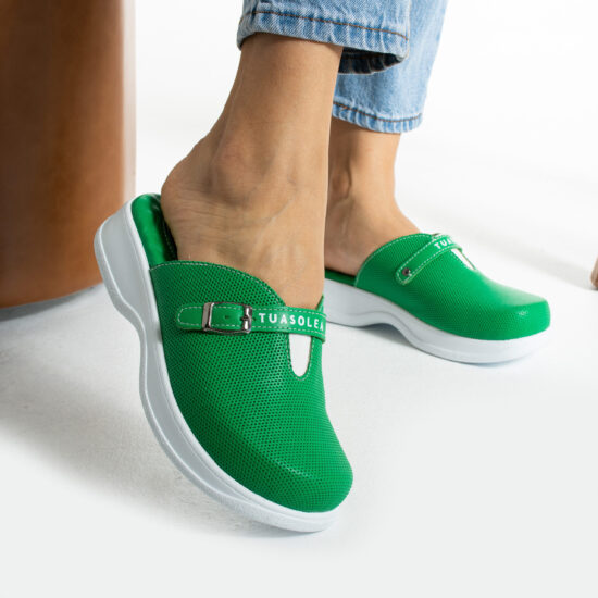 Зелени кожени чехли с анатомична гел стелка / /