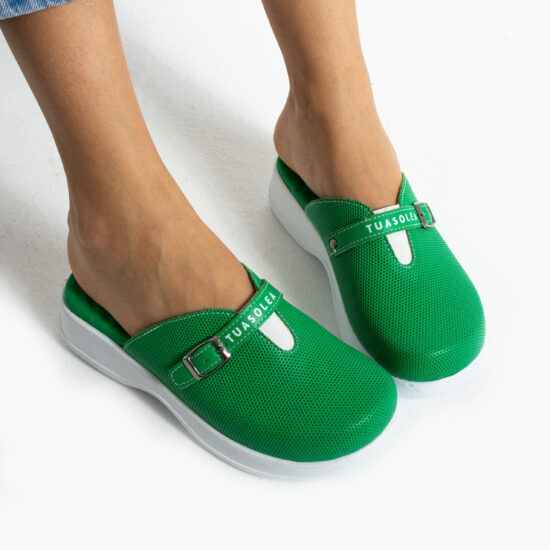 Зелени кожени чехли с анатомична гел стелка / /