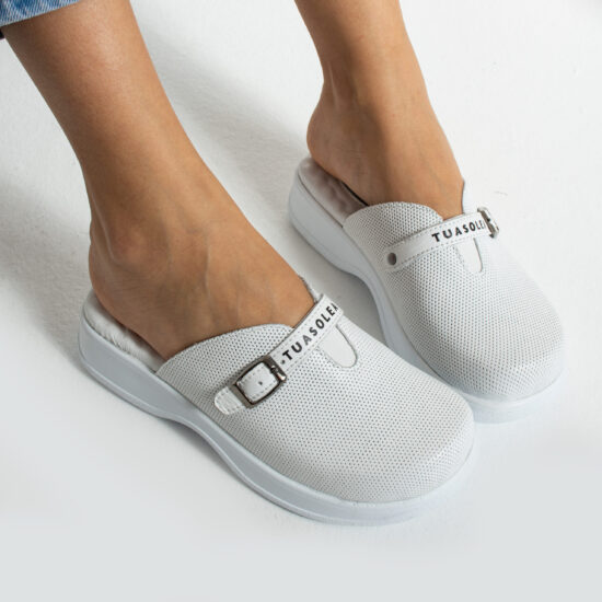 Бели кожени чехли с анатомична гел стелка / /