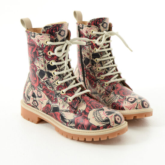 Дамски кубинки естествена кожа модерни с връзки в черно и червено / /