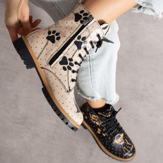 Дамски боти естествена кожа ежедневни в бежово и черно с грайфер / /