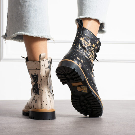 Дамски боти естествена кожа ежедневни в бежово и черно с грайфер / /