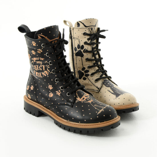 Дамски боти естествена кожа ежедневни в бежово и черно с грайфер / /