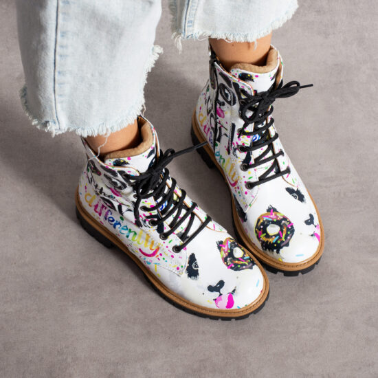 Дамски кубинки естествена кожа бели с връзки и цип / /