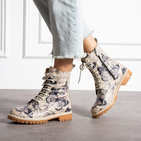 Alternative view of Дамски кубинки естествена кожа модерни бежови с връзки и цип