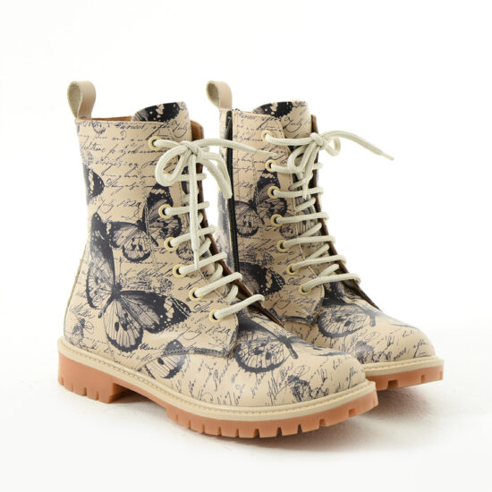 Дамски кубинки естествена кожа модерни бежови с връзки и цип / /