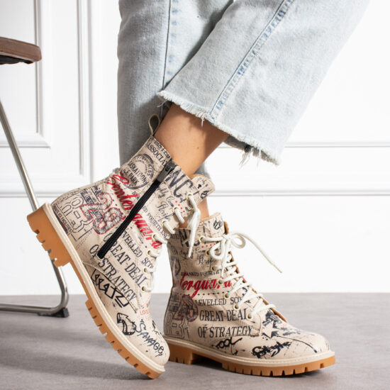 Дамски кубинки естествена кожа модерни бежови с връзки и цип / / Дамски кубинки естествена кожа модерни бежови с връзки и цип / /