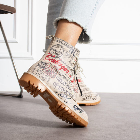 Дамски кубинки естествена кожа модерни бежови с връзки и цип / / Дамски кубинки естествена кожа модерни бежови с връзки и цип / /