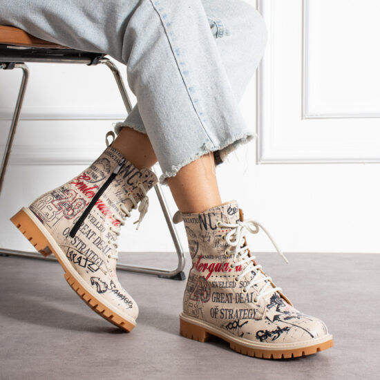 Дамски кубинки естествена кожа модерни бежови с връзки и цип / / Дамски кубинки естествена кожа модерни бежови с връзки и цип / /