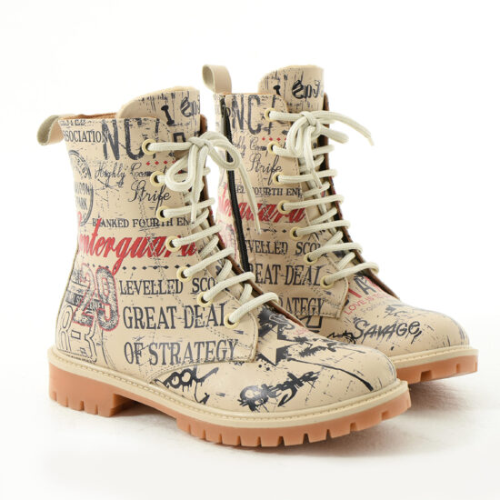 Дамски кубинки естествена кожа модерни бежови с връзки и цип / / Дамски кубинки естествена кожа модерни бежови с връзки и цип / /