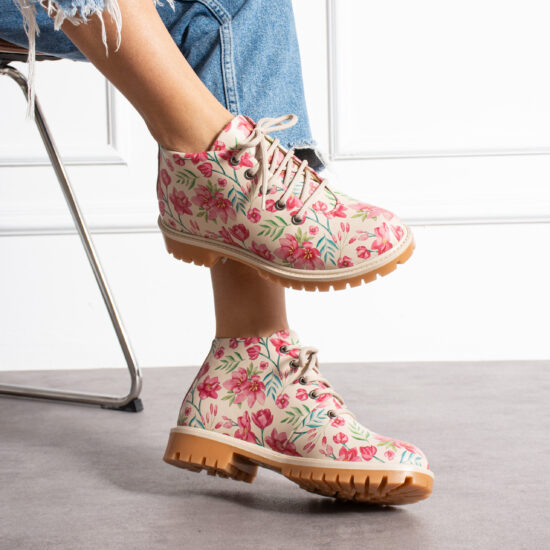 Alternative view of Дамски боти естествена кожа до глезена бежови на цветя с връзки