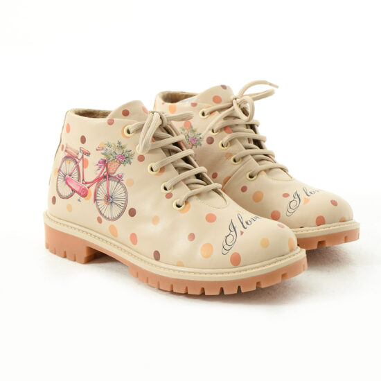 Дамски боти естествена кожа до глезена бежови с връзки / / Дамски боти естествена кожа до глезена бежови с връзки / /