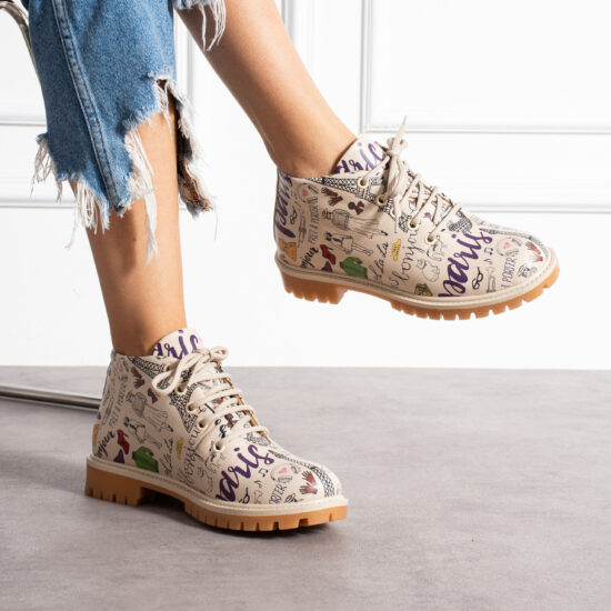 Дамски боти естествена кожа ниски бежови с връзки / /