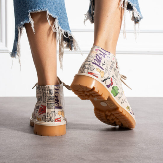 Дамски боти естествена кожа ниски бежови с връзки / /