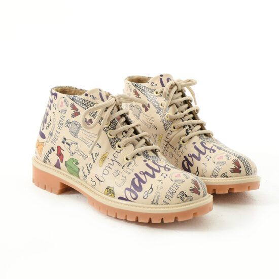 Дамски боти естествена кожа ниски бежови с връзки / /