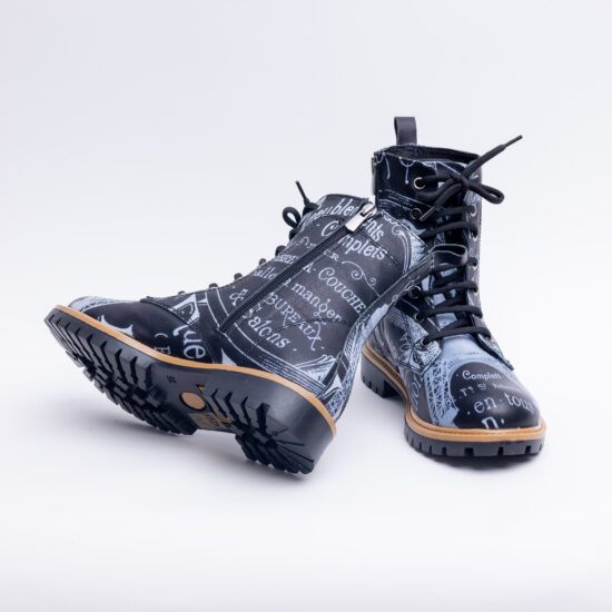 Дамски кубинки естествена кожа черни с връзки и цип / /