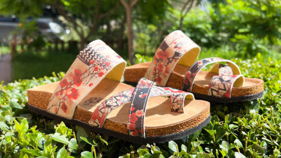 a pair of sandals on a bush