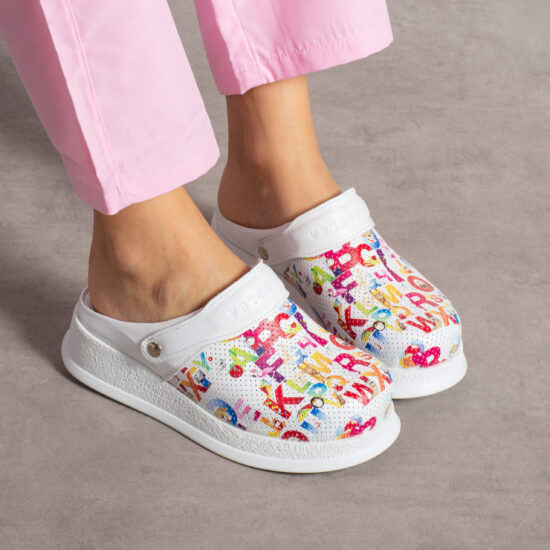 Бяло анатомично сабо от естествена кожа с каишка / / Бяло анатомично сабо от естествена кожа с каишка / /