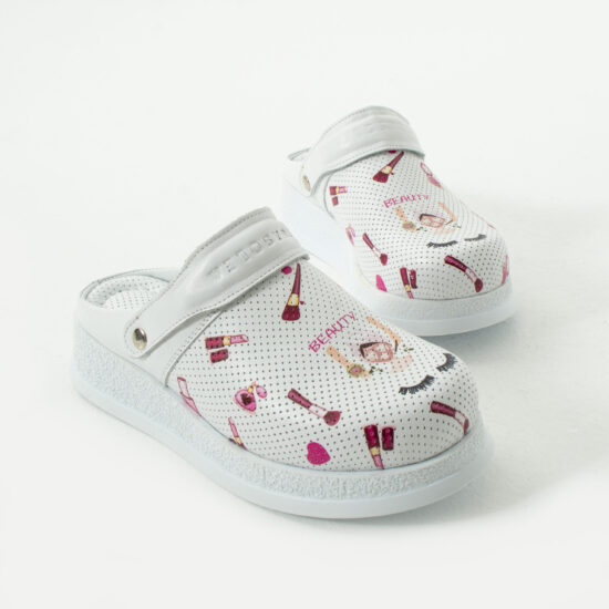 Бяло анатомично сабо от естествена кожа с каишка / / Бяло анатомично сабо от естествена кожа с каишка / /