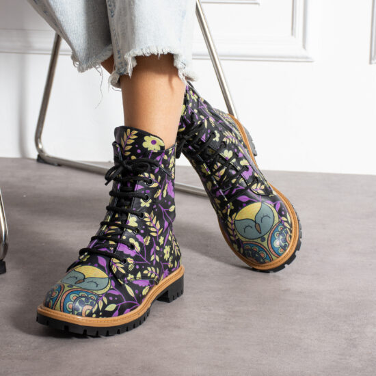 Дамски черни кубинки от естествена кожа с цип и връзки / /