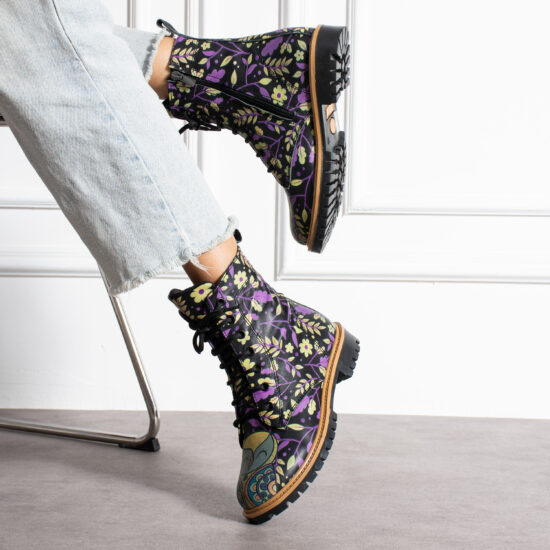 Дамски черни кубинки от естествена кожа с цип и връзки / /