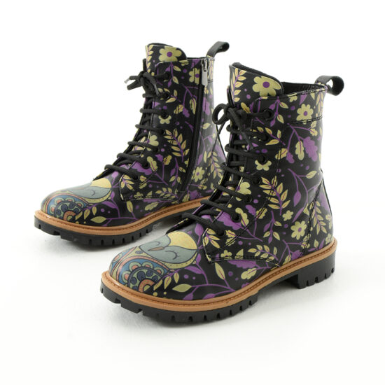 Дамски черни кубинки от естествена кожа с цип и връзки / /