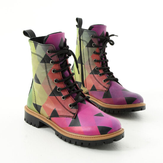 Дамски цветни кубинки от естествена кожа с цип и връзки / / Дамски цветни кубинки от естествена кожа с цип и връзки / /