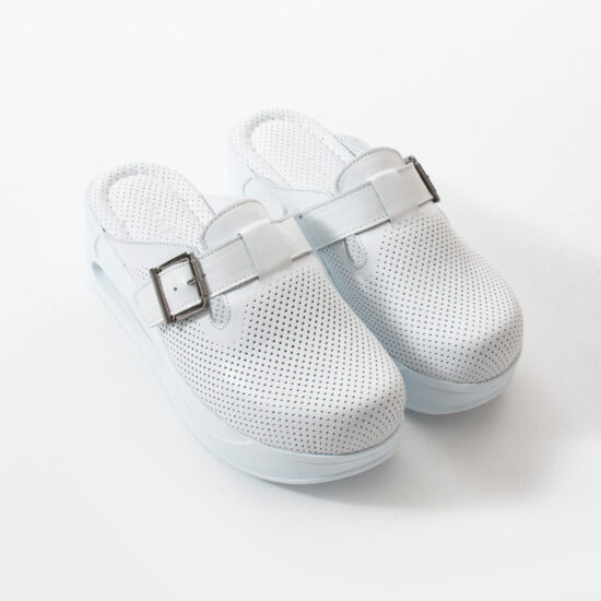 Бели анатомични чехли от естествена кожа на платформа / /