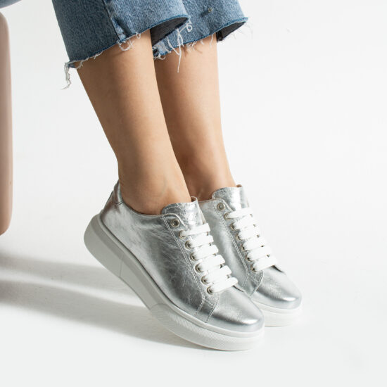 Дамски анатомични сребристи кецове от естествена кожа / / Дамски анатомични сребристи кецове от естествена кожа / /