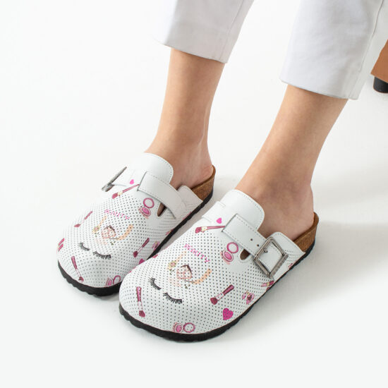 Работни ортопедични чехли от естествена кожа за козметик / /