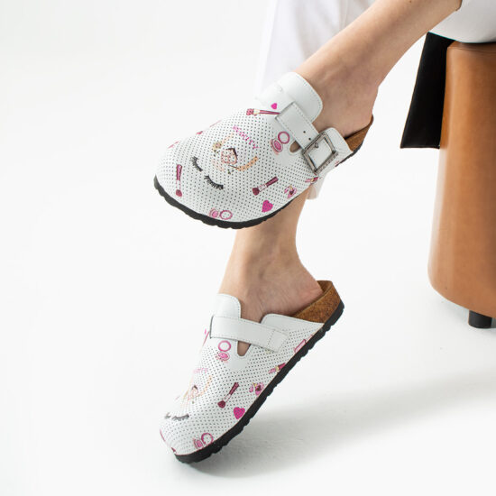 Работни ортопедични чехли от естествена кожа за козметик / /