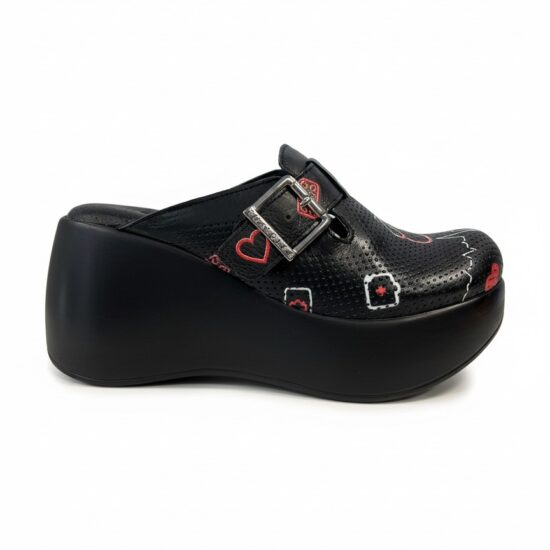 Черни анатомични медицински чехли на платформа от естествена кожа / / Черни анатомични медицински чехли на платформа от естествена кожа / /