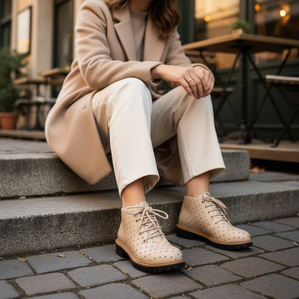 Дамски къси бежови боти от естествена кожа до глезена Дамски боти 16 Дамски къси бежови боти от естествена кожа до глезена - Image 6