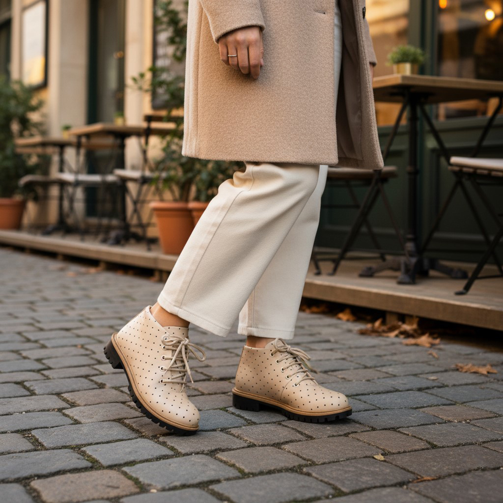 Дамски къси бежови боти от естествена кожа до глезена Дамски боти 17 Дамски къси бежови боти от естествена кожа до глезена - Image 7