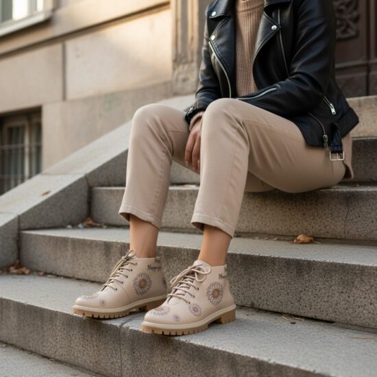 Дамски къси бежови боти от естествена кожа до глезена / / Дамски къси бежови боти от естествена кожа до глезена / /