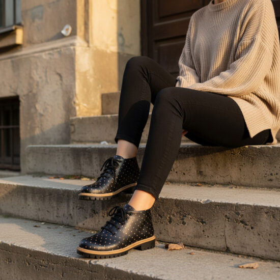 Дамски къси черни боти от естествена кожа до глезена / / Дамски къси черни боти от естествена кожа до глезена / /