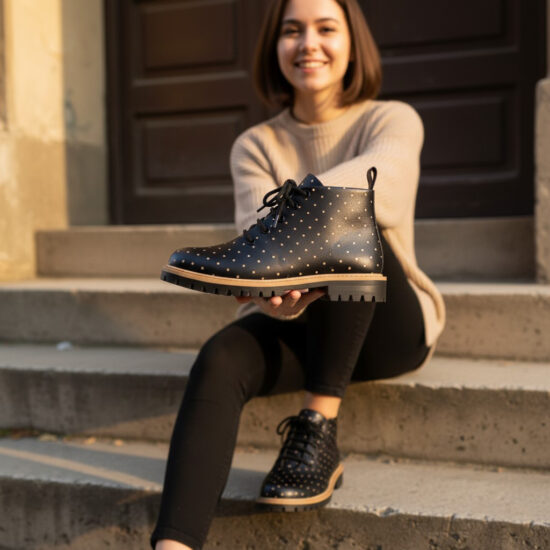 Дамски къси черни боти от естествена кожа до глезена / / Дамски къси черни боти от естествена кожа до глезена / /