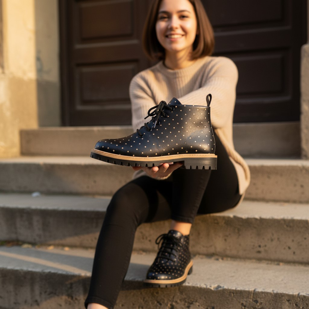 Дамски къси черни боти от естествена кожа до глезена Дамски боти 17 Дамски къси черни боти от естествена кожа до глезена - Image 7