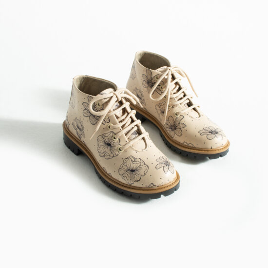 Дамски къси бежови боти от естествена кожа до глезена / / Дамски къси бежови боти от естествена кожа до глезена / /