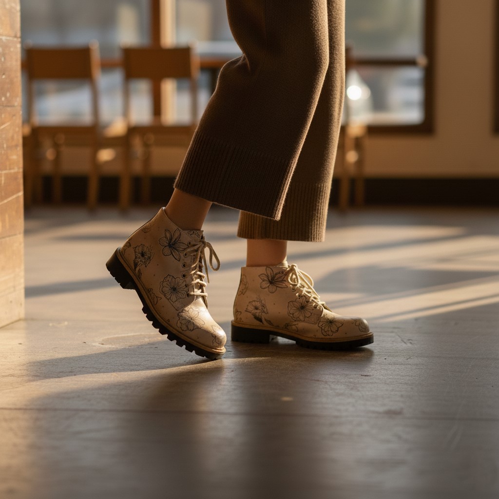 Дамски къси бежови боти от естествена кожа до глезена Дамски боти 16 Дамски къси бежови боти от естествена кожа до глезена - Image 6