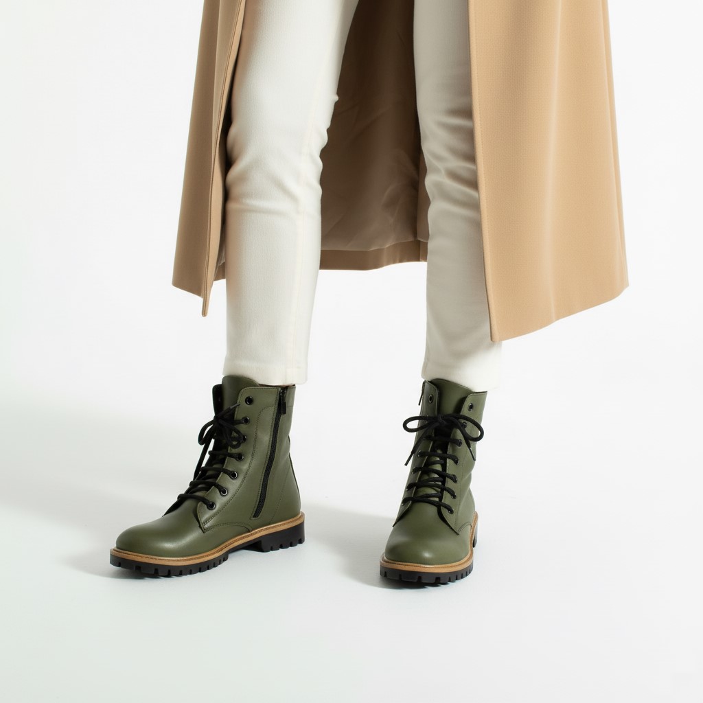 Дамски тъмнозелени кубинки естествена кожа с цип Дамски боти 12 Дамски тъмнозелени кубинки естествена кожа с цип - Image 2